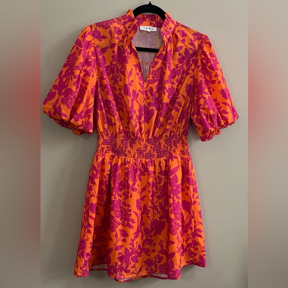 THML Living The Dream Orange & Pink Floral Mini Dress size medium - Picture 1 of 16